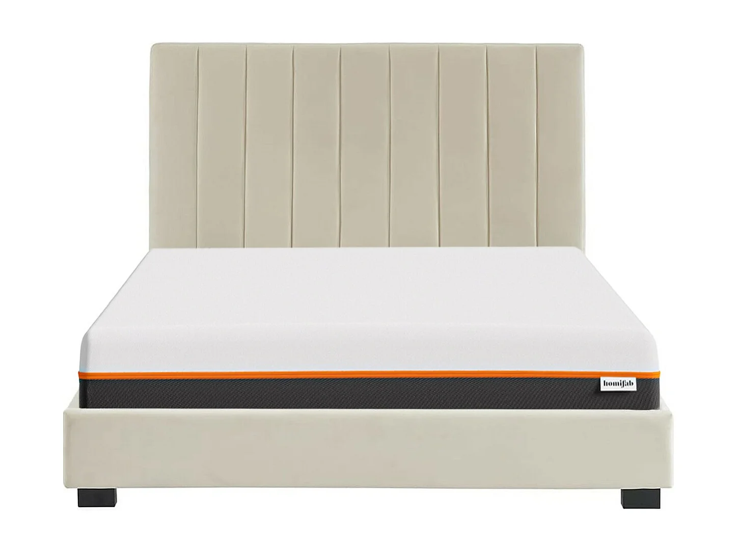 Ensemble lit 140x190 en velours beige William + Matelas mousse gel à mémoire de forme, double confort - Dual Confort