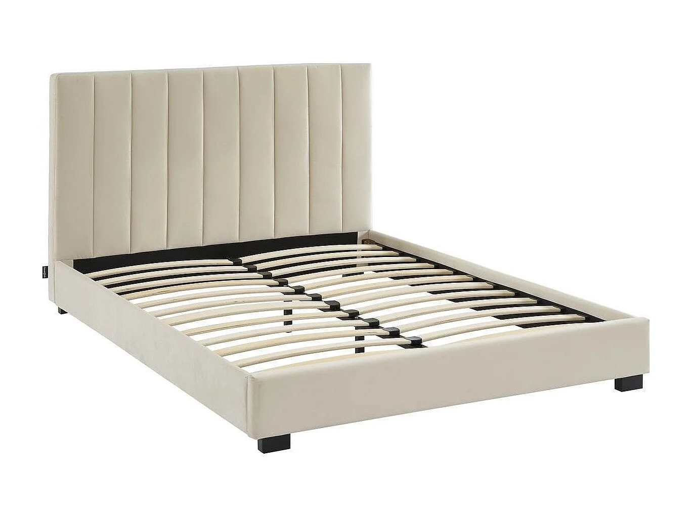 Ensemble lit 140x190 en velours beige William + Matelas mousse gel à mémoire de forme, double confort - Dual Confort