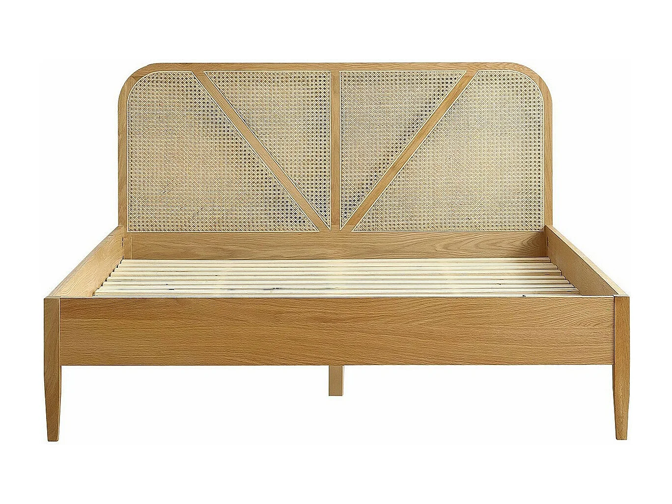 Ensemble lit 140x190 en bois et cannage Leonie + Matelas Hybride à ressorts ensachés et mémoire de forme - Spring Elite