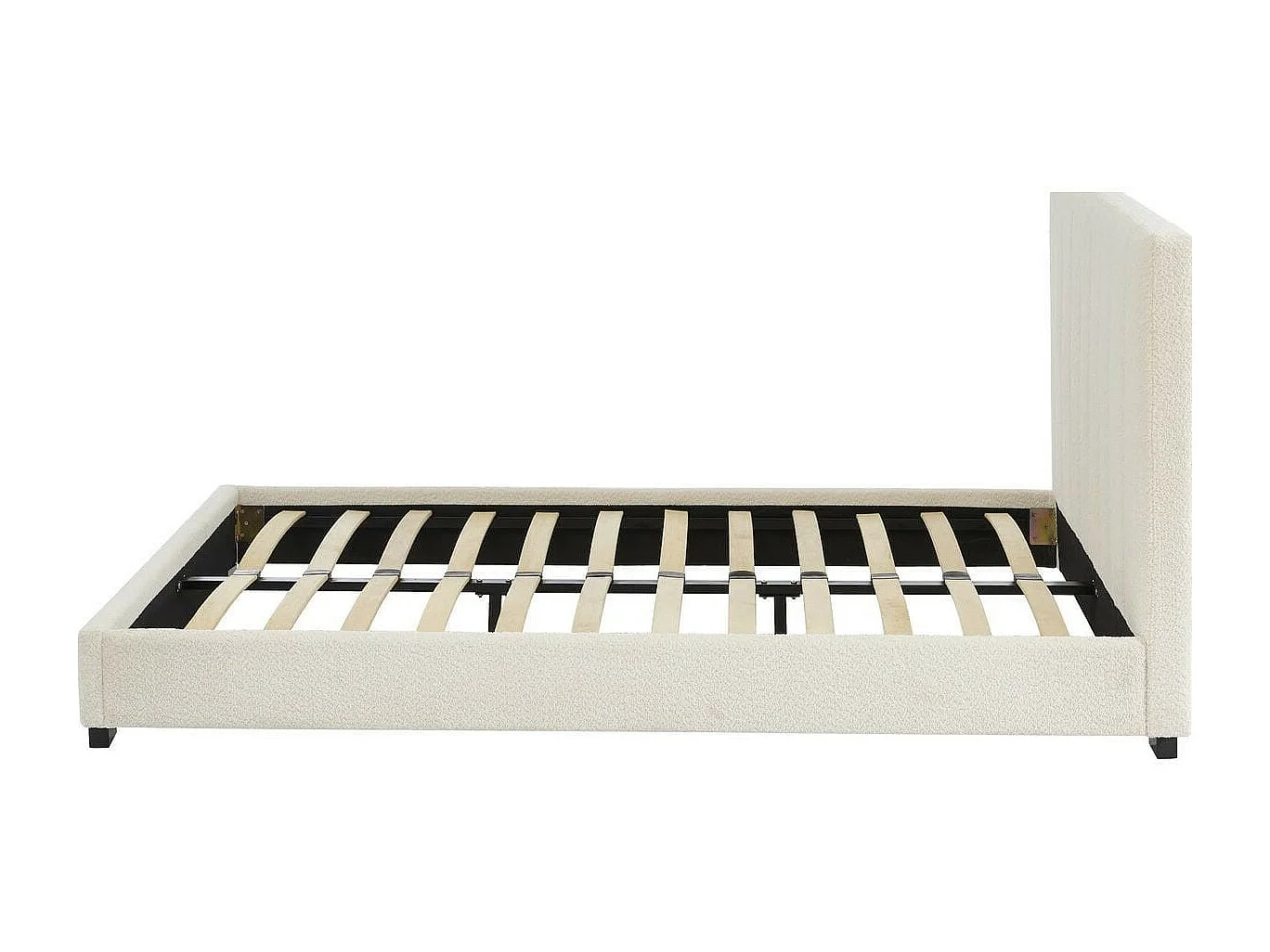 Ensemble lit 160x200 en tissu bouclé beige William + Matelas Hybride à ressorts ensachés et mémoire de forme - Spring Elite