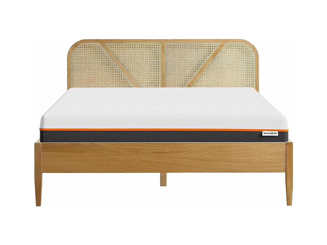 Ensemble lit 160x200 en bois et cannage Leonie + Matelas mousse gel à mémoire de forme, double confort - Dual Confort