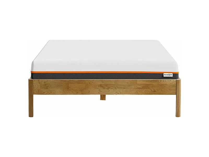 Ensemble lit 140x190 en chêne massif Aina + Matelas mousse gel à mémoire de forme, double confort - Dual Confort