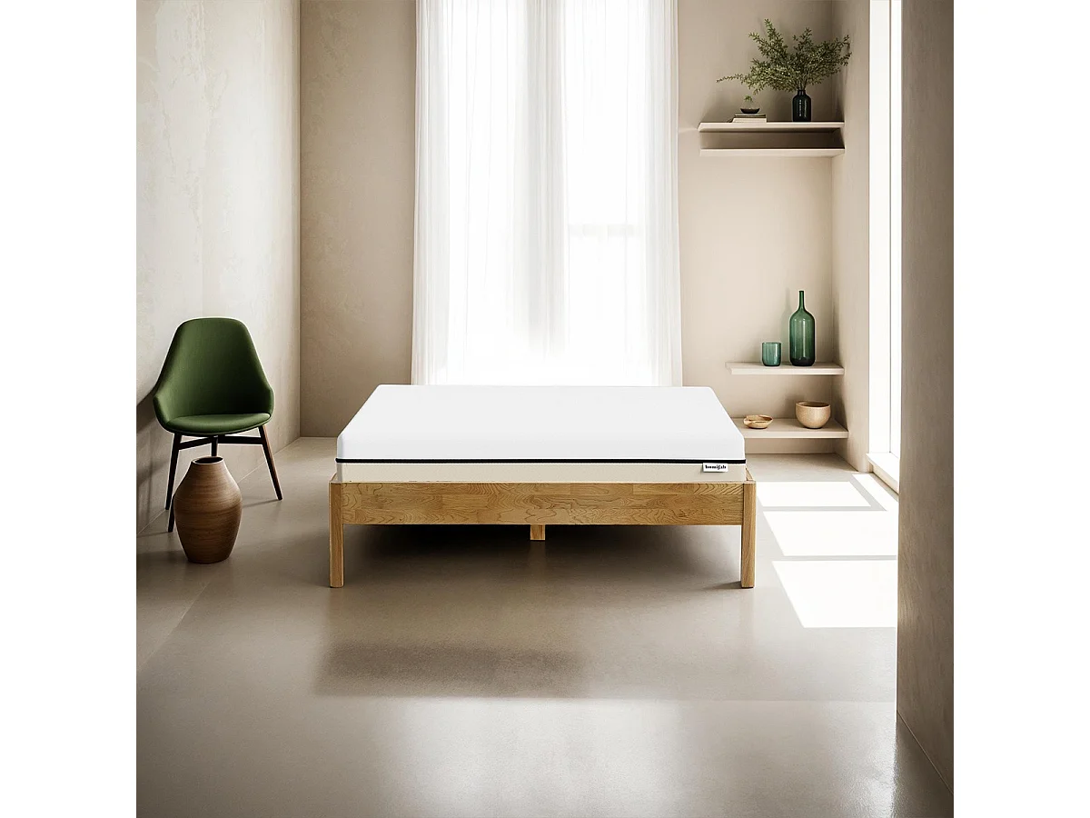 Ensemble lit 140x190 en chêne massif Aina + Matelas Hybride à ressorts ensachés et mémoire de forme - Spring Elite
