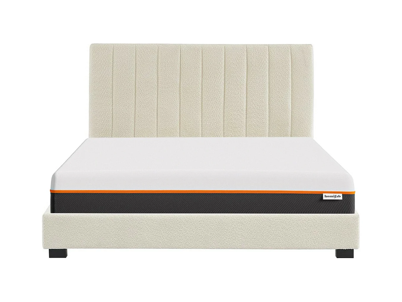 Ensemble lit 160x200 en tissu bouclé beige William + Matelas mousse gel à mémoire de forme, double confort - Dual Confort