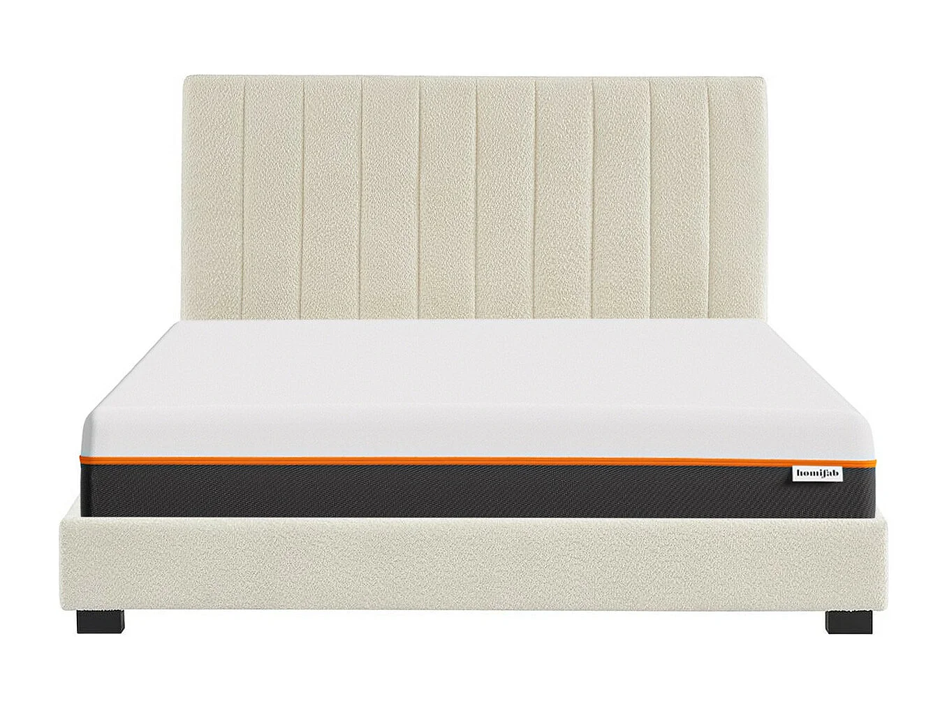 Ensemble lit 160x200 en tissu bouclé beige William + Matelas mousse gel à mémoire de forme, double confort - Dual Confort