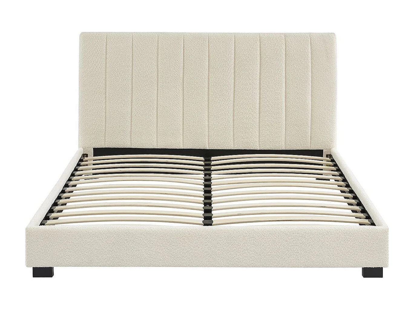 Ensemble lit 160x200 en tissu bouclé beige William + Matelas mousse gel à mémoire de forme, double confort - Dual Confort