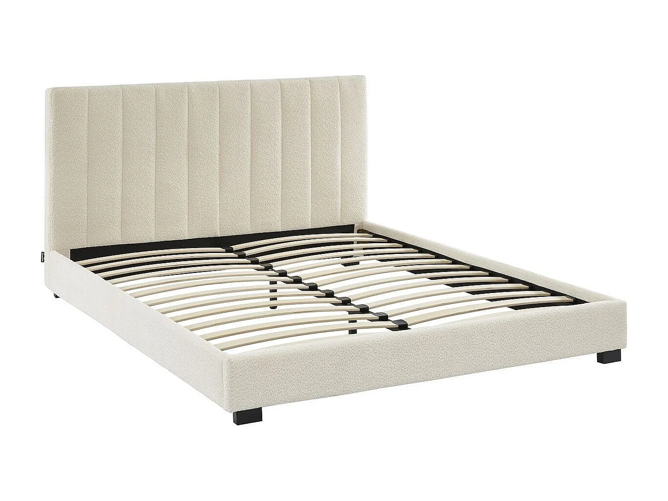 Ensemble lit 160x200 en tissu bouclé beige William + Matelas mousse gel à mémoire de forme, double confort - Dual Confort
