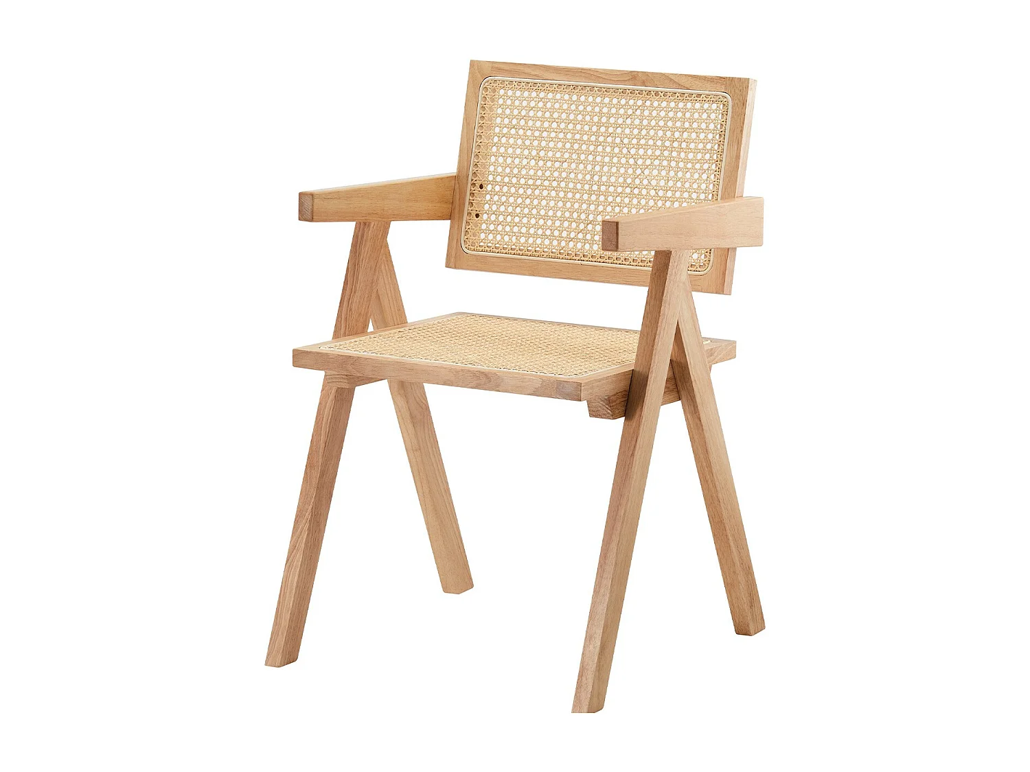 Chaise en bois massif, cannage naturel et velours côtelé beige - Lina