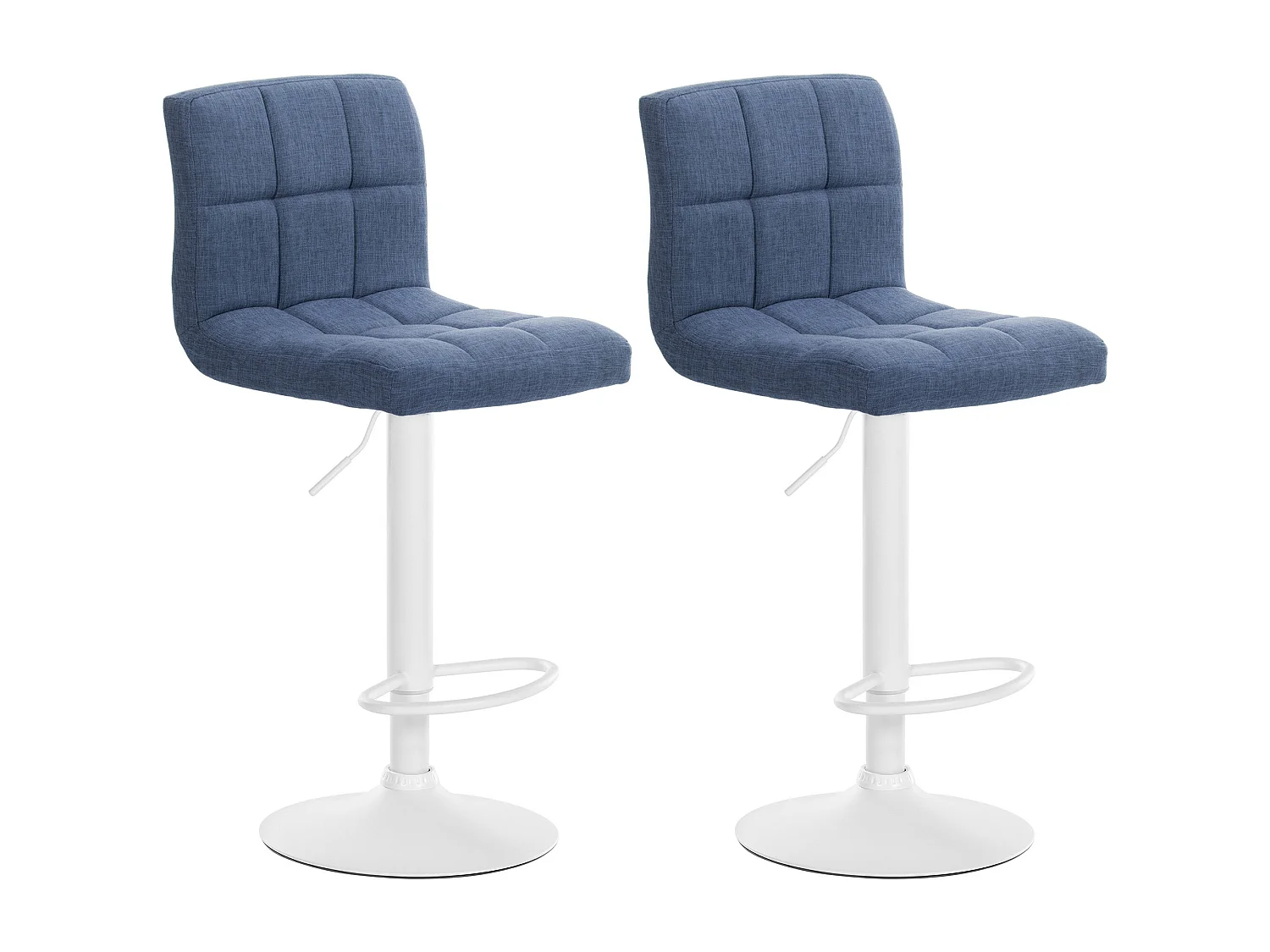 Lot de 2  Tabouret de bar - Tissu & Métal blanc mat - Bleu - Calma