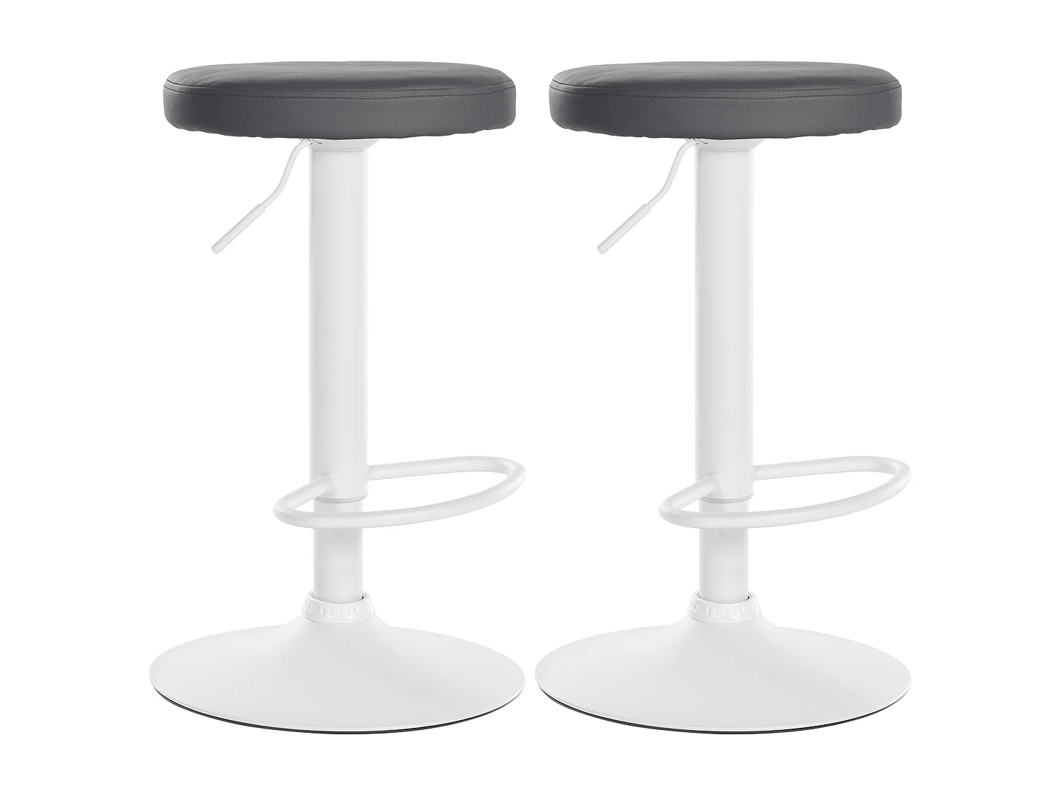 Lot de 2  Tabouret de bar - Similicuir & Métal blanc mat - Gris - Ponte