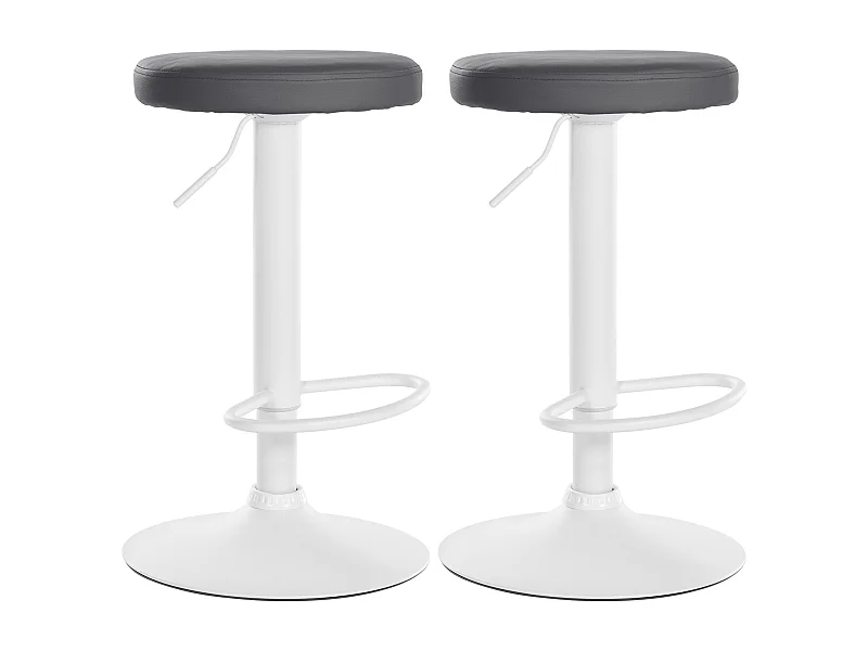 Lot de 2  Tabouret de bar - Similicuir & Métal blanc mat - Gris - Ponte