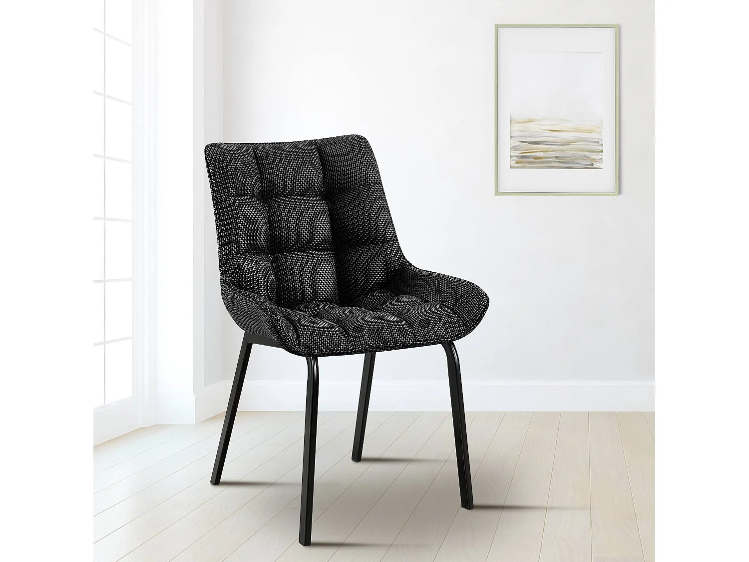 Lot de 4  chaise salle à manger - Tissu & Noir - Gris titane - Saranda