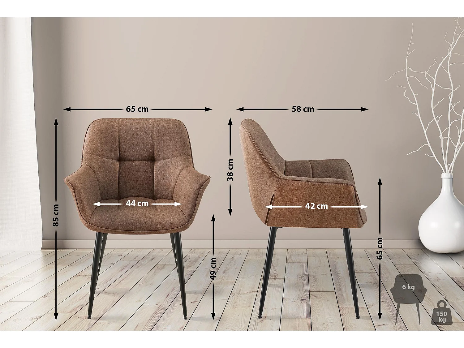 chaises avec accoudoirs - Tissu - Taupe - Roseville