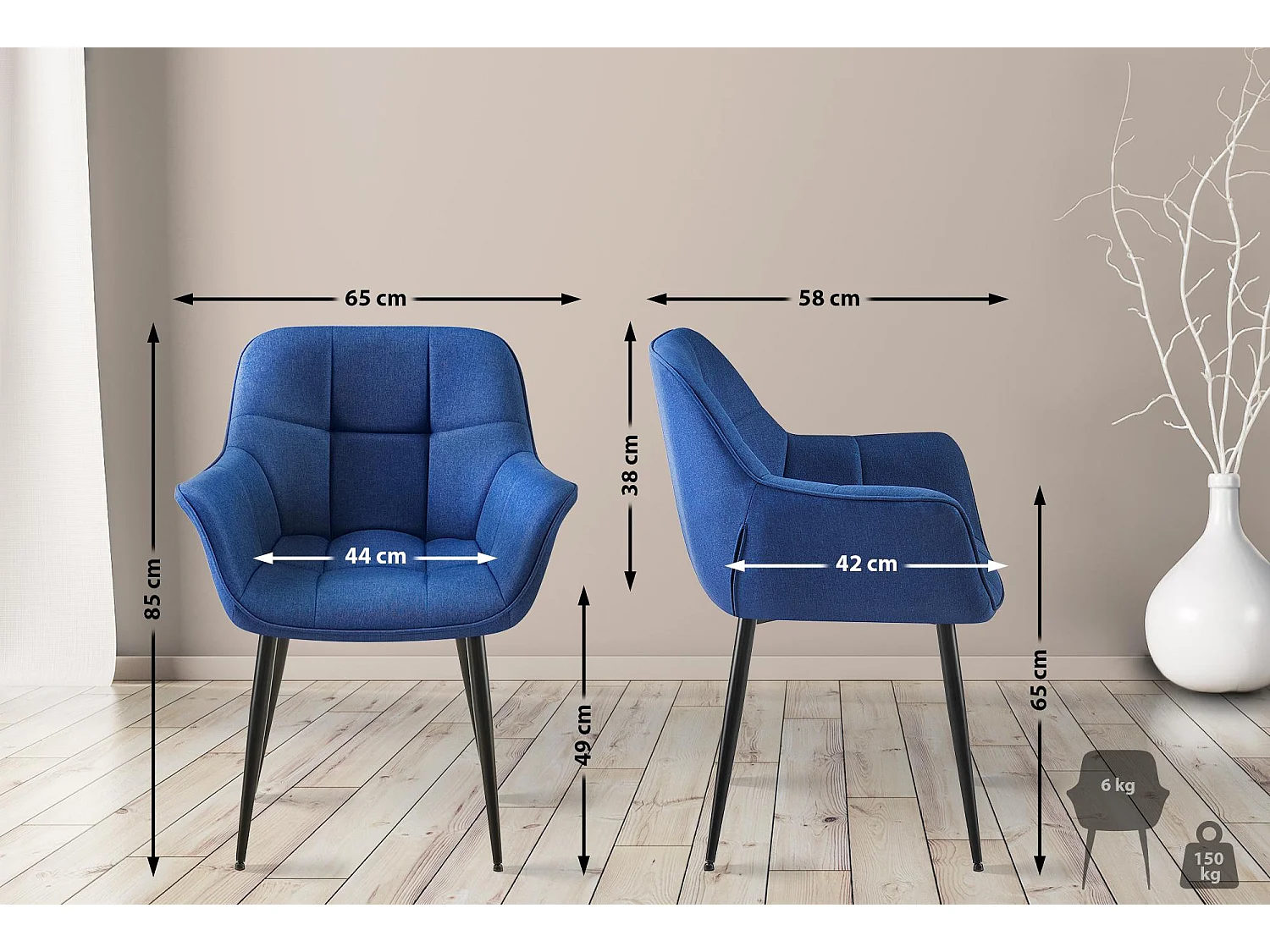 chaises avec accoudoirs - Tissu - Bleu - Roseville