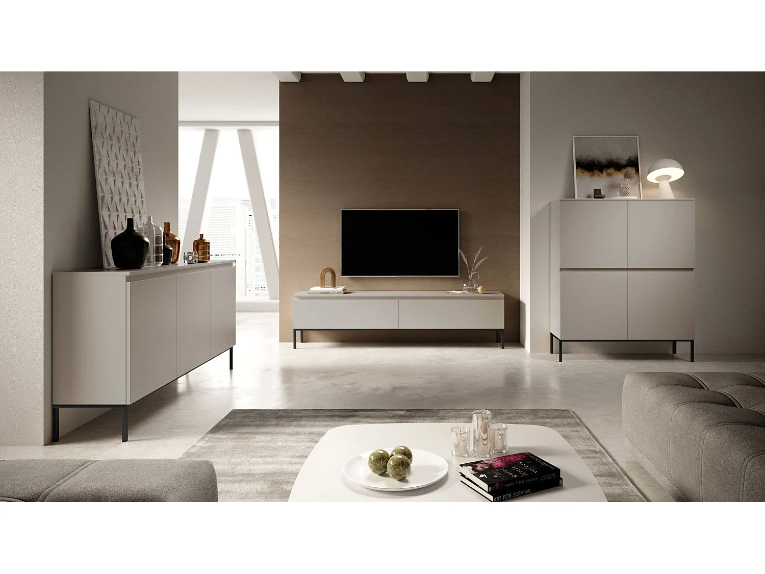Mobile TV - 150 cm - beige con piedini neri - BEMMI