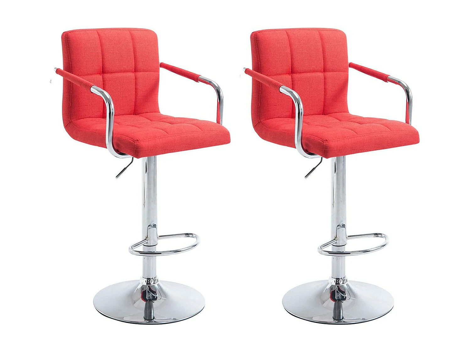 Lot de 2  Tabouret de bar - Tissu & Métal chromé - Rouge clair - Lucy V2