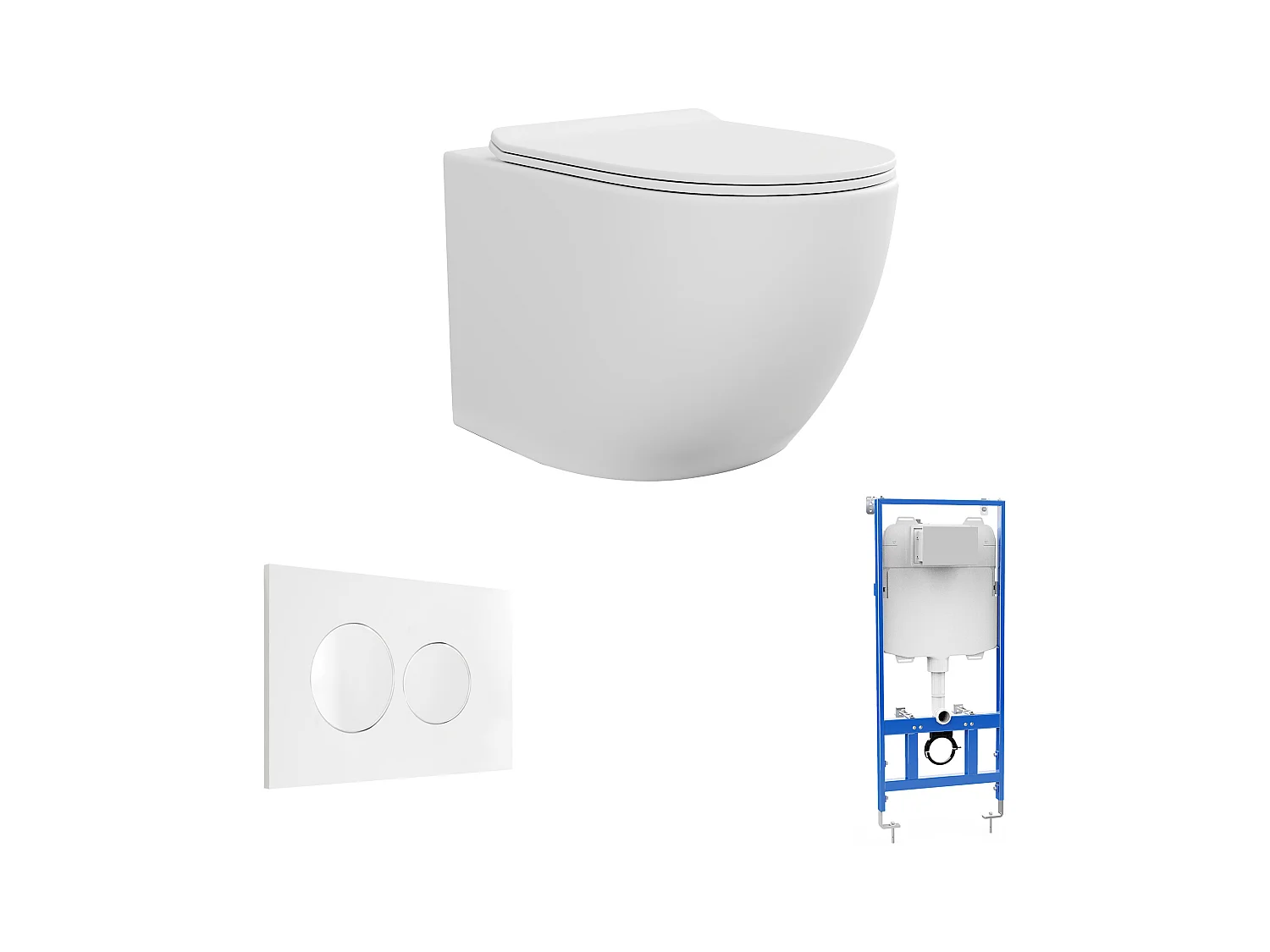 Sparset - Wand-WC mit Trägergestell & Betätigungsplatte - Weiß matt - JAVOINE