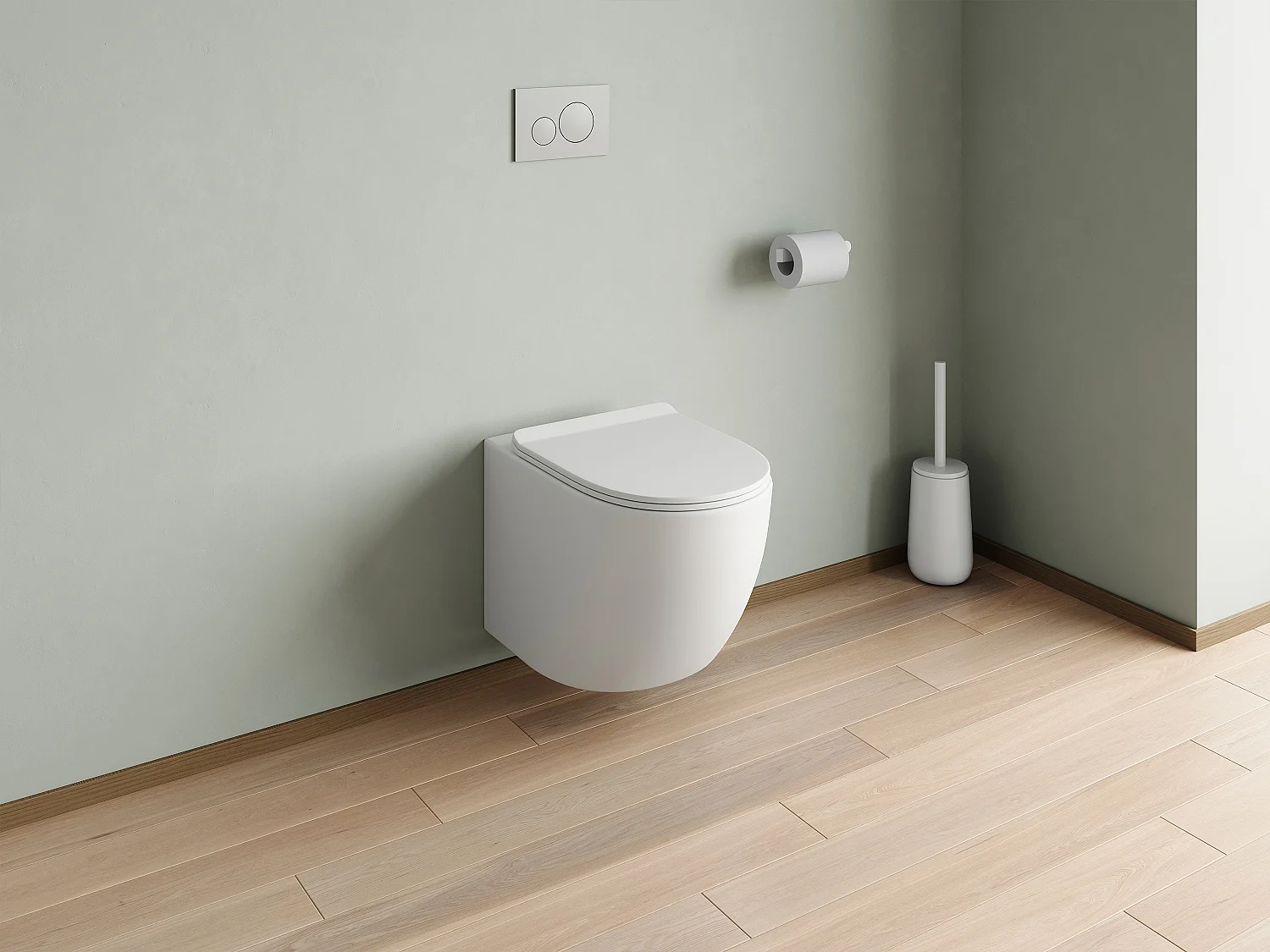 Set voor hang-wc van mat wit keramiek met voorwandsysteem en bedieningsplaat - JAVOINE