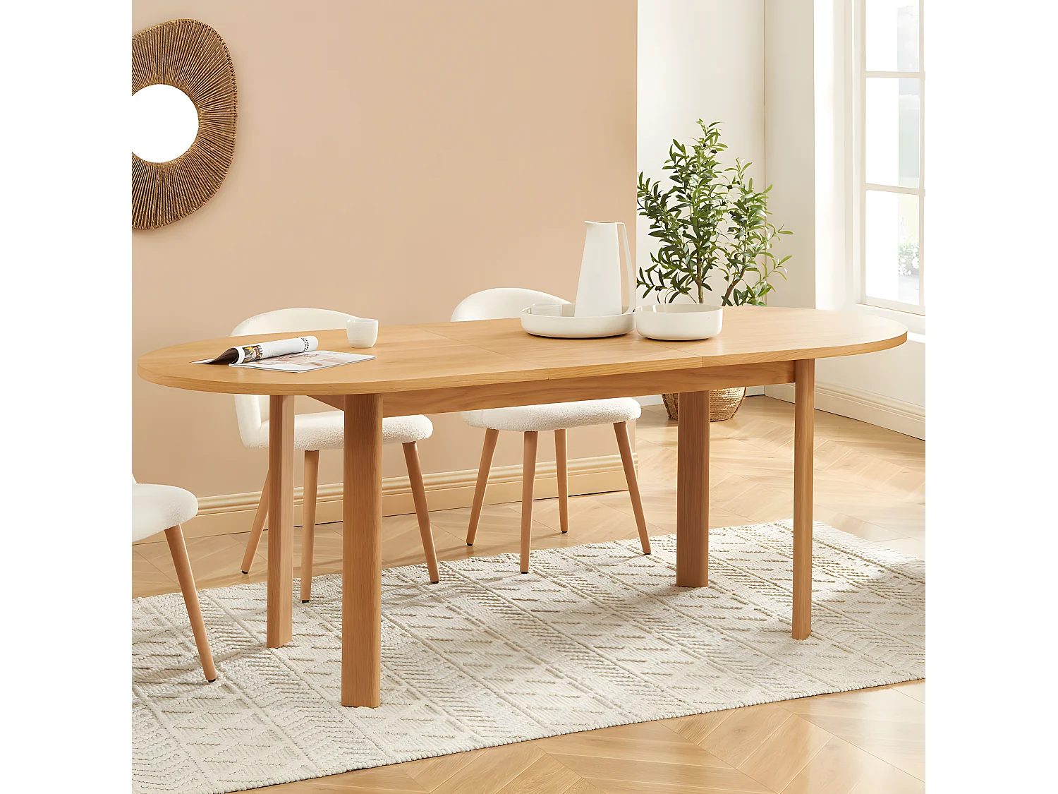 Tirna - Table à manger extensible 6 à 8 personnes ovale en bois 160-200x90cm - Bois clair