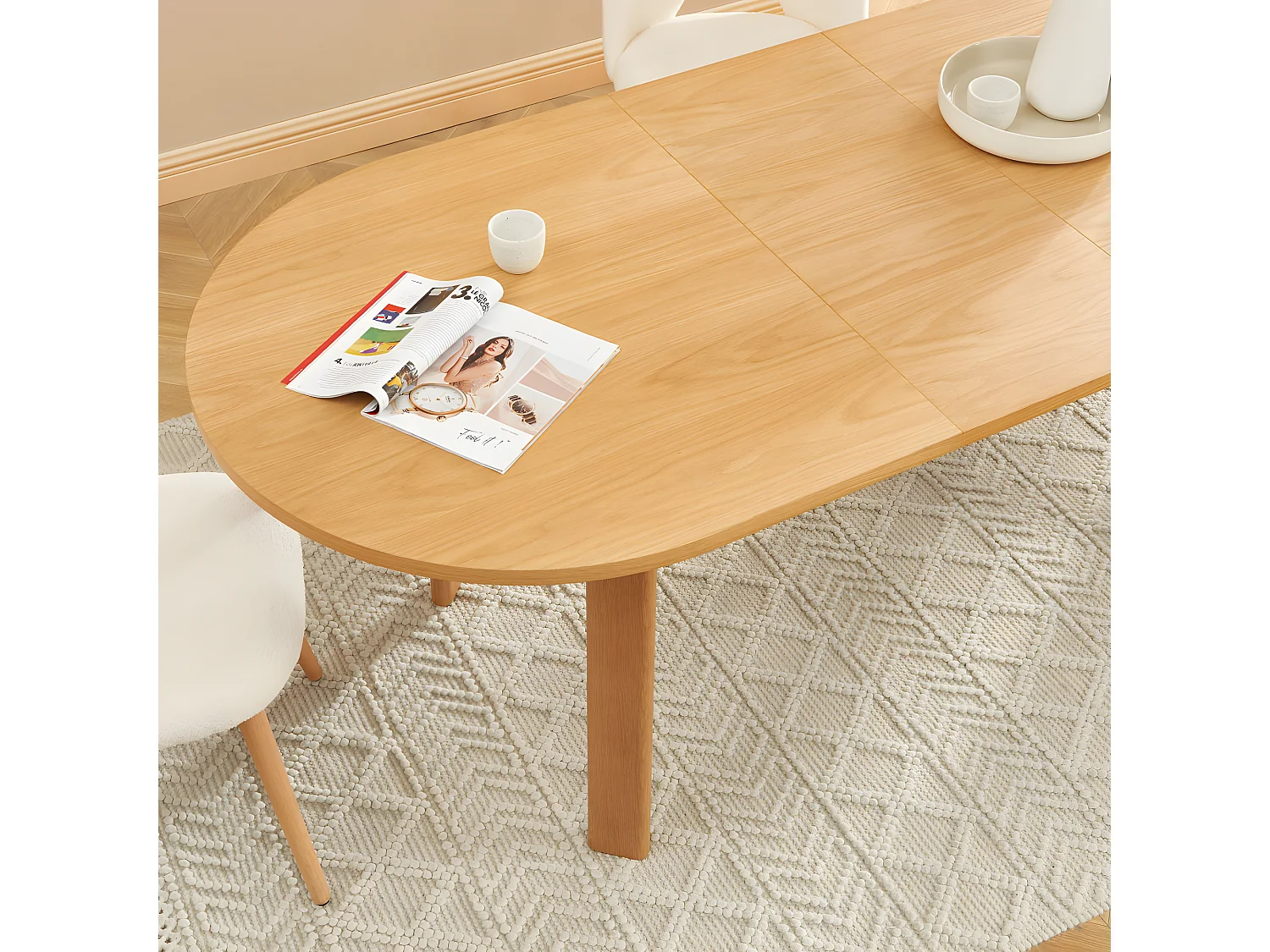 Tirna - Table à manger extensible 6 à 8 personnes ovale en bois 160-200x90cm - Bois clair