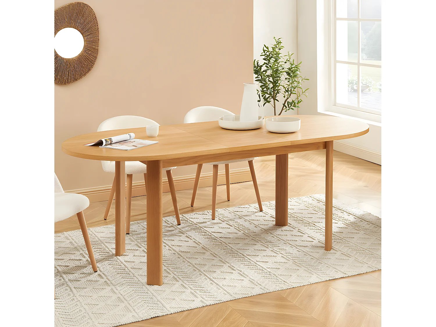 Tirna - Table à manger extensible 6 à 8 personnes ovale en bois 160-200x90cm - Bois clair