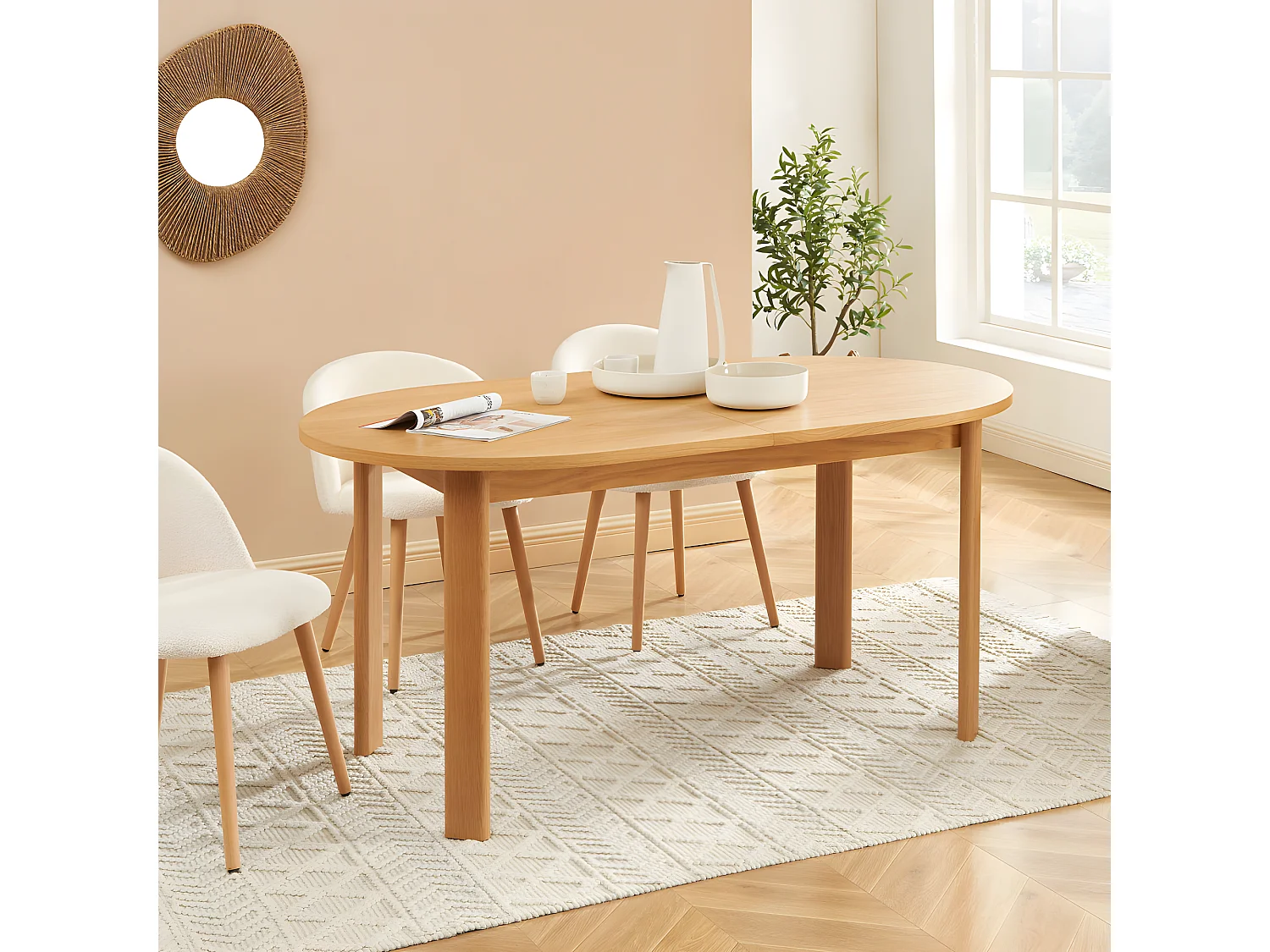 Tirna - Table à manger extensible 6 à 8 personnes ovale en bois 160-200x90cm - Bois clair