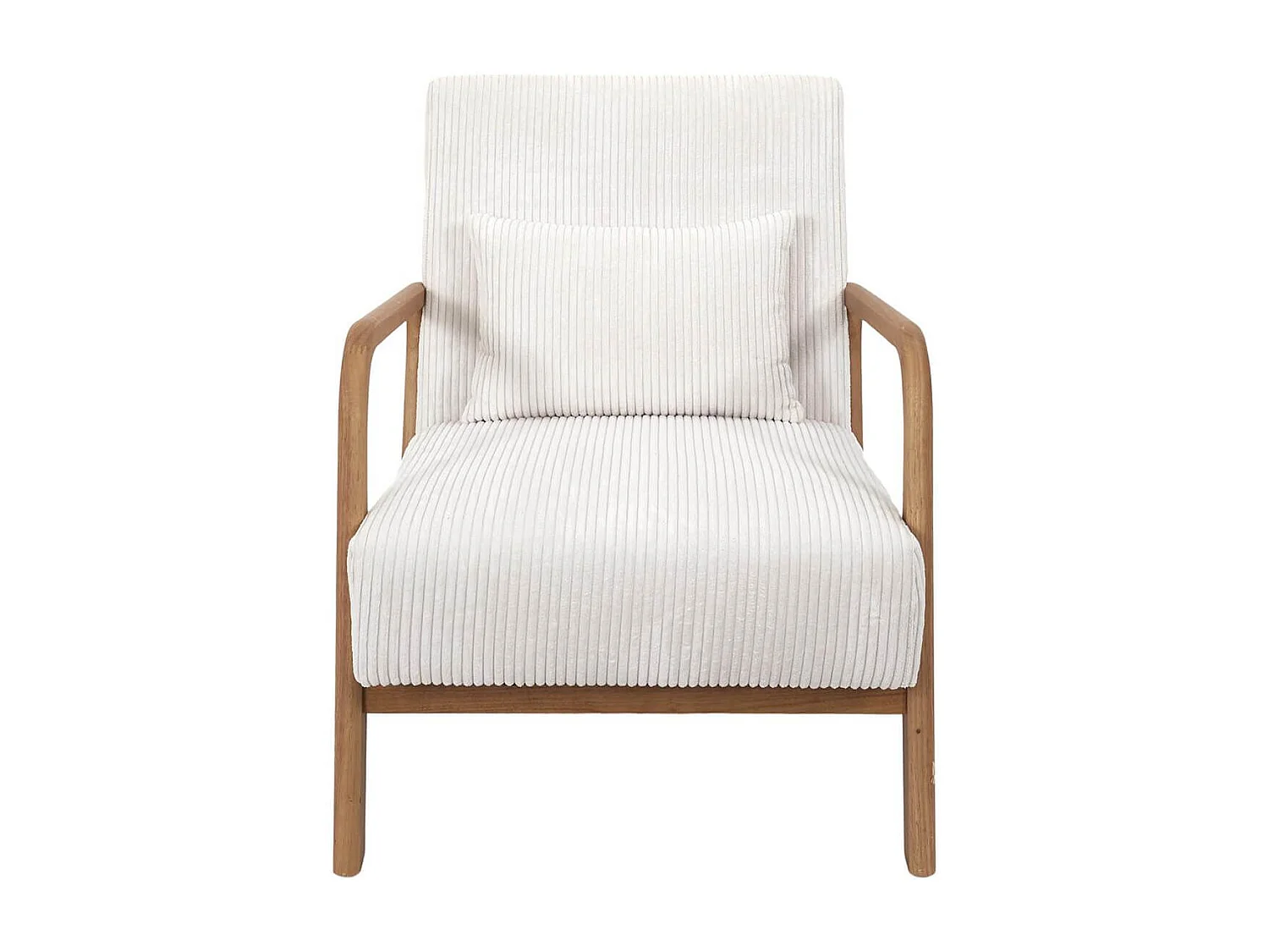 AMORY - Fauteuil en velours côtelé coloris crème pieds et accoudoirs en hévéa