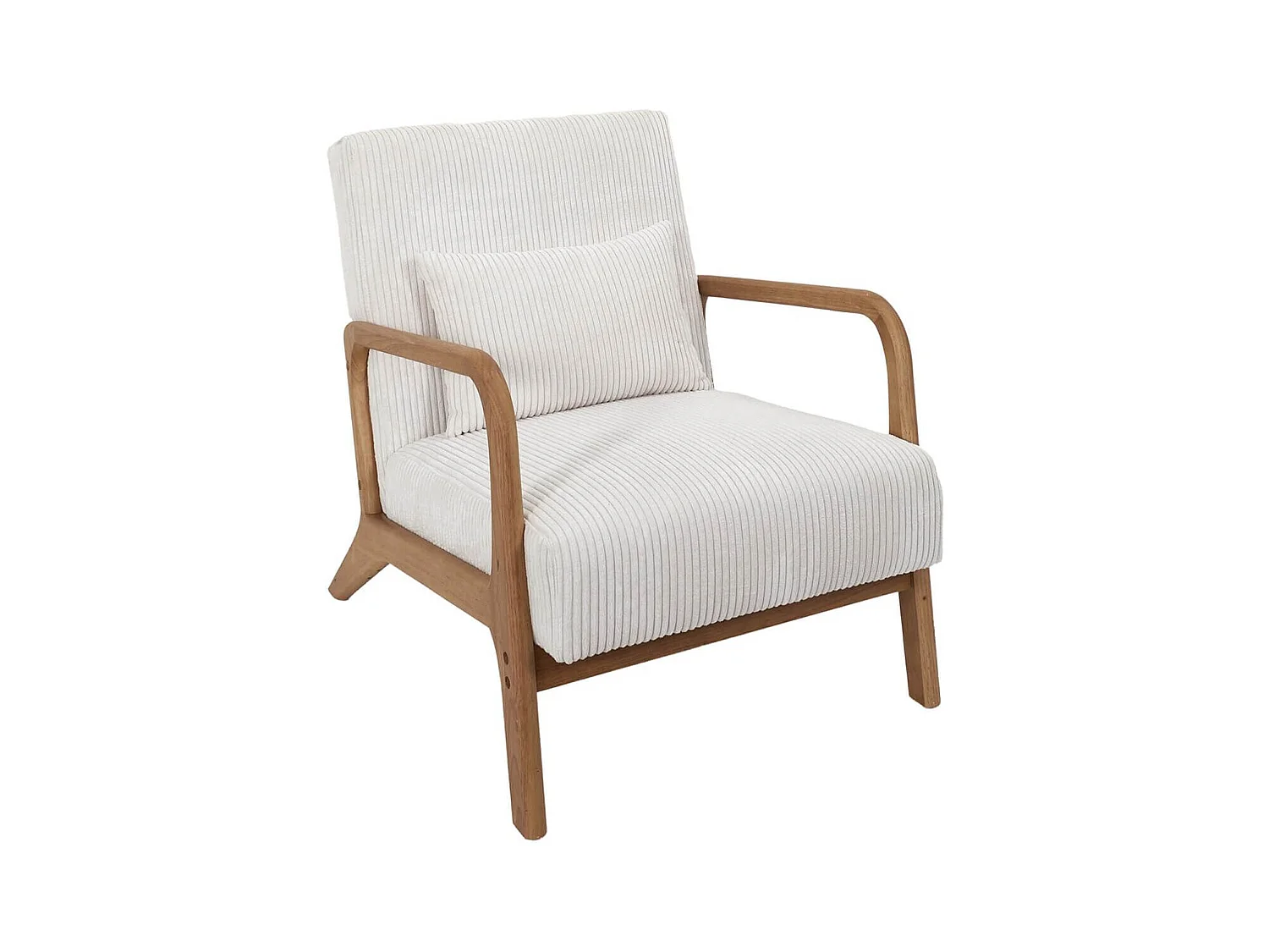 AMORY - Fauteuil en velours côtelé coloris crème pieds et accoudoirs en hévéa