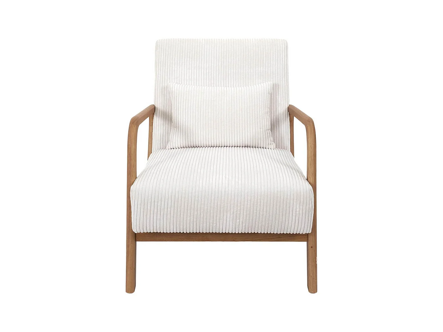 AMORY - Fauteuil en velours côtelé coloris crème pieds et accoudoirs en hévéa