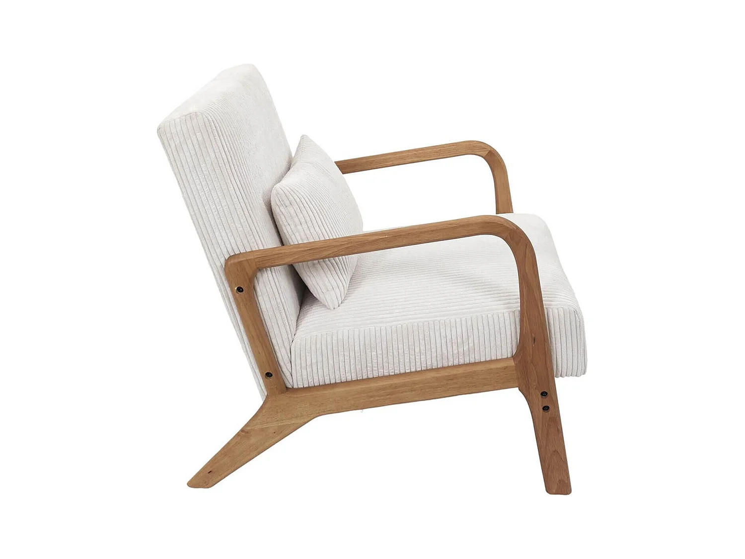 AMORY - Fauteuil en velours côtelé coloris crème pieds et accoudoirs en hévéa