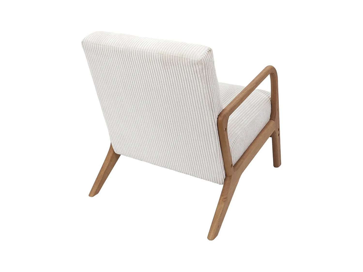 AMORY - Fauteuil en velours côtelé coloris crème pieds et accoudoirs en hévéa