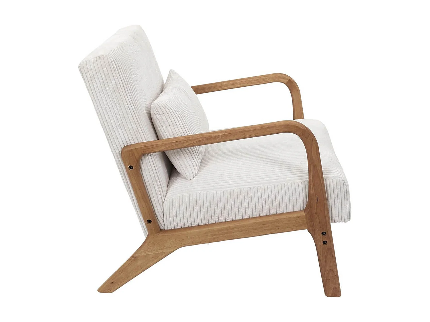 AMORY - Fauteuil en velours côtelé coloris crème pieds et accoudoirs en hévéa