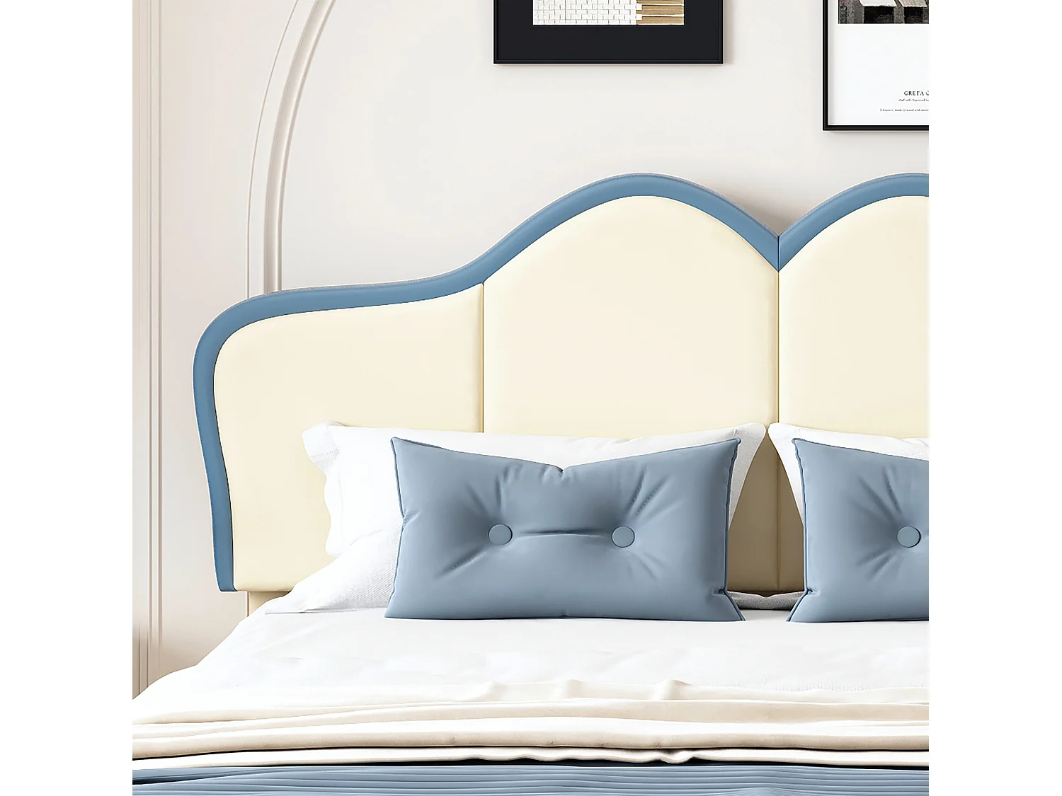 Cama infantil 140x200cm em imitação de pelo - Azul e Branco