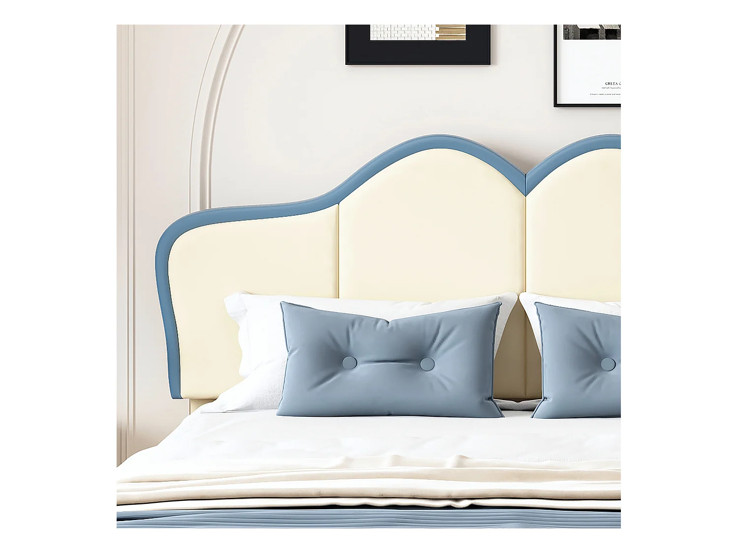 Łóżko dziecięce 140x200cm z ekoskóry - Niebieskie i Białe