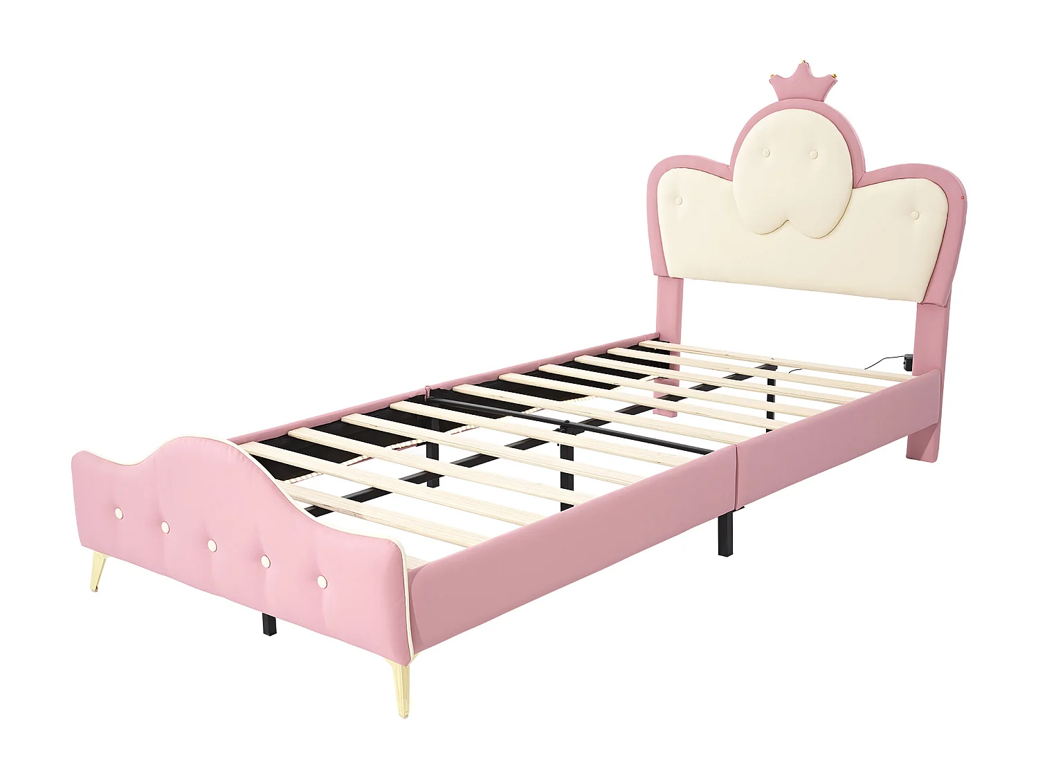 Cama de criança 90x200cm em imitação de pelo - com LED - Rosa e Branco