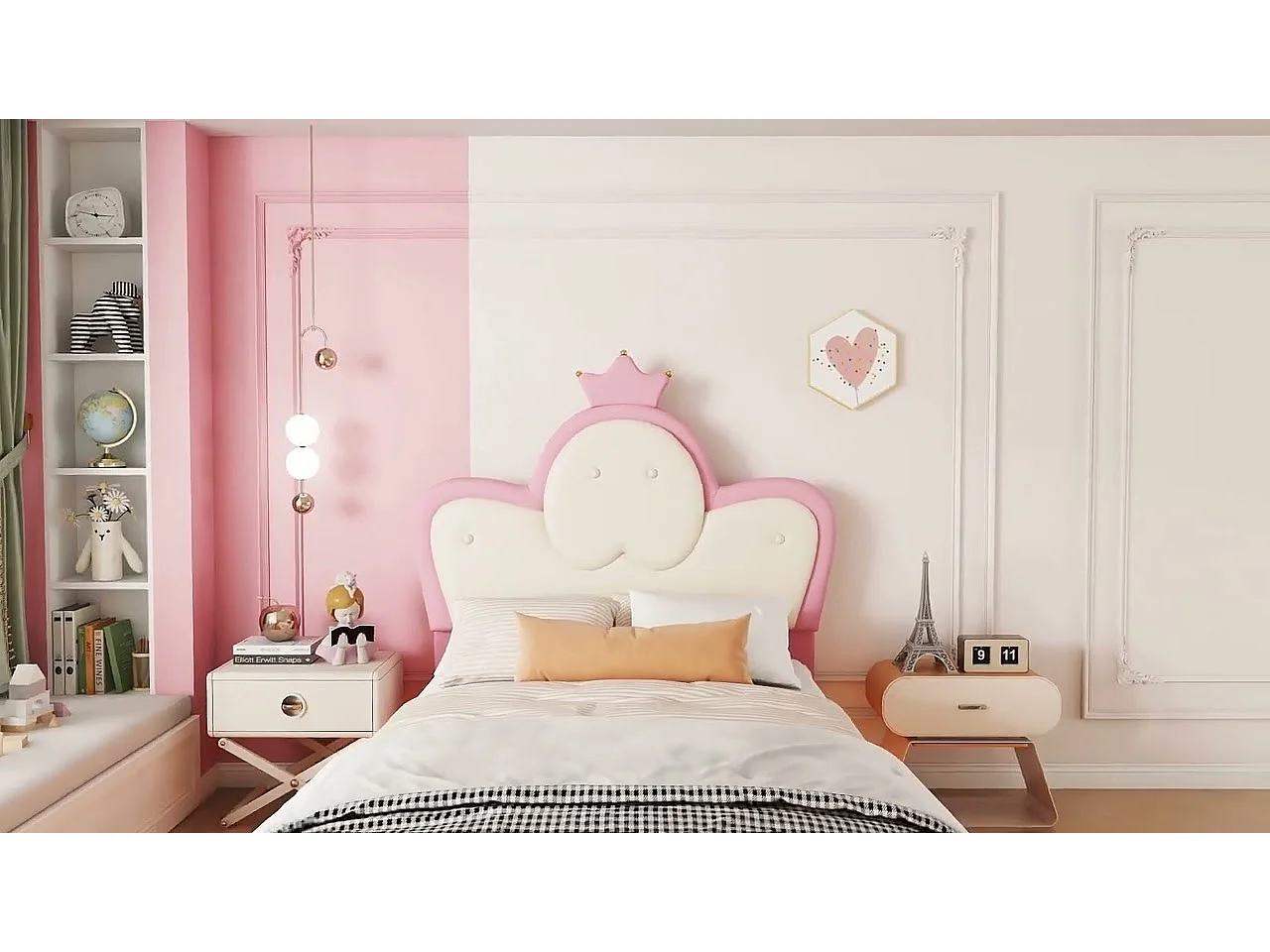 Lit enfant 90x200cm en similicuir - avec LED - Rose & Blanc