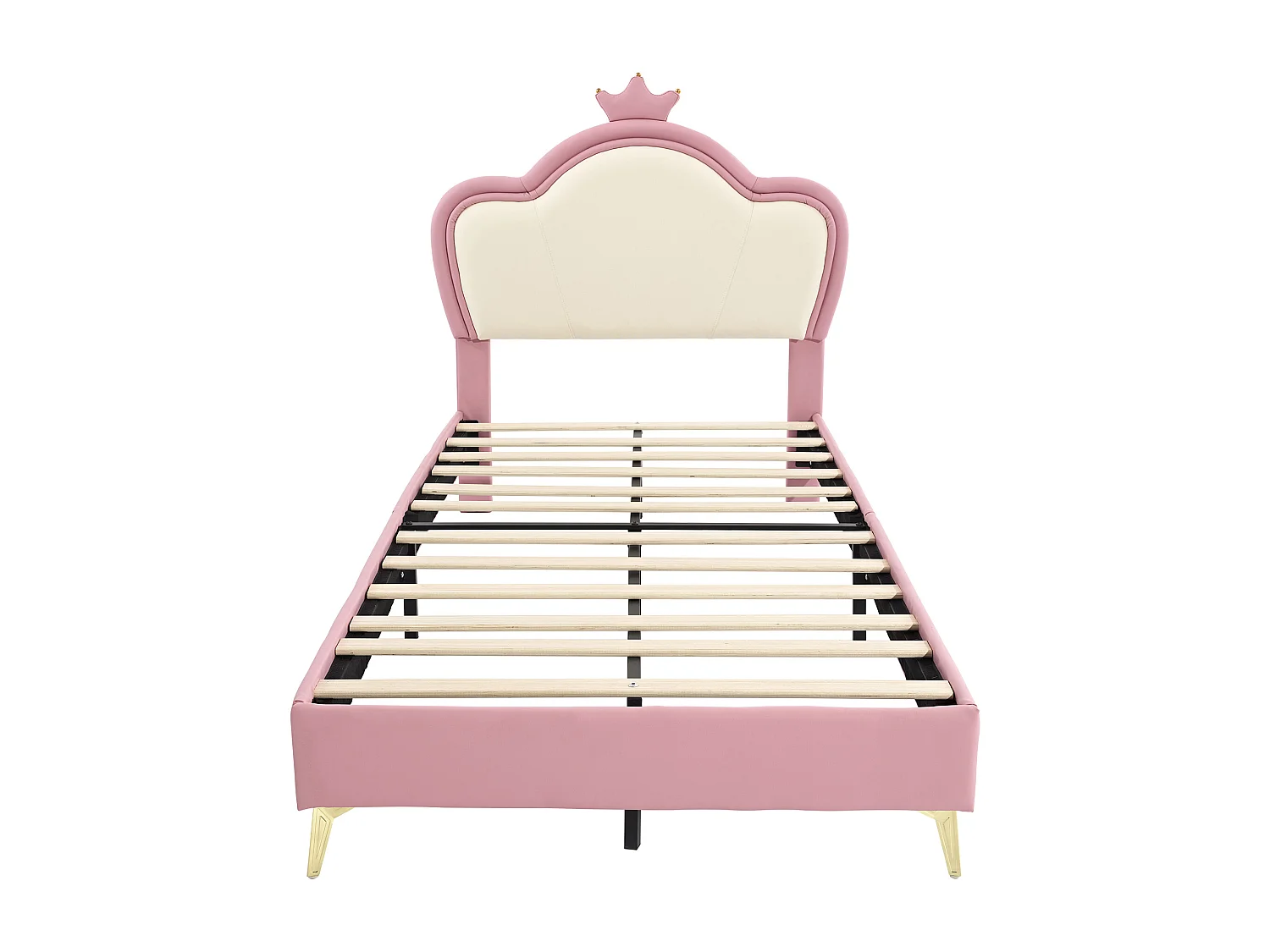 Lit enfant 90x200cm en similicuir - design unique - Rose & Blanc