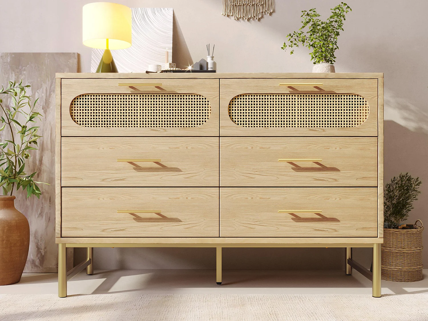 Commode 6 tiroirs - panneaux de particules - Naturel