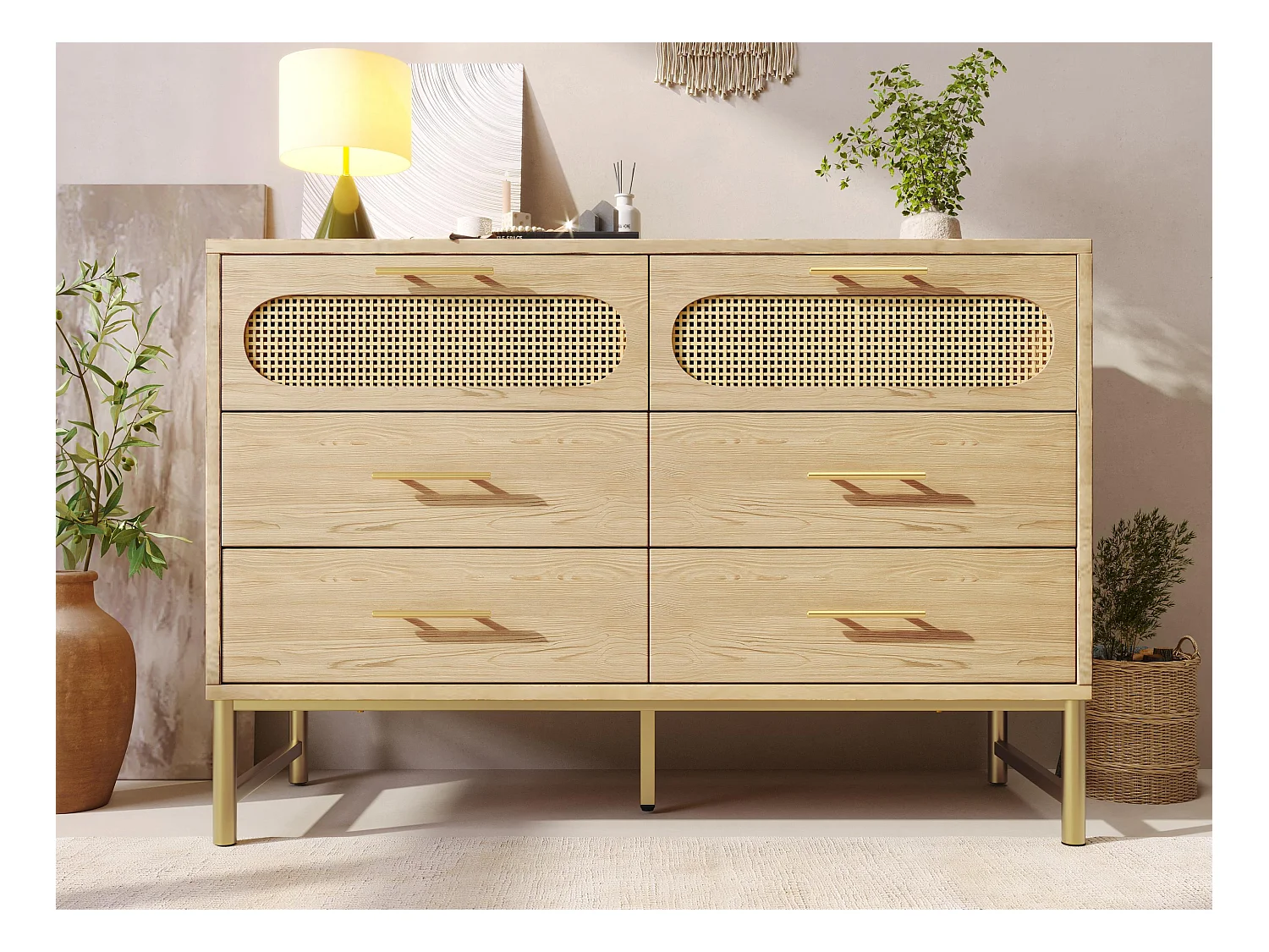 Commode 6 tiroirs - panneaux de particules - Naturel