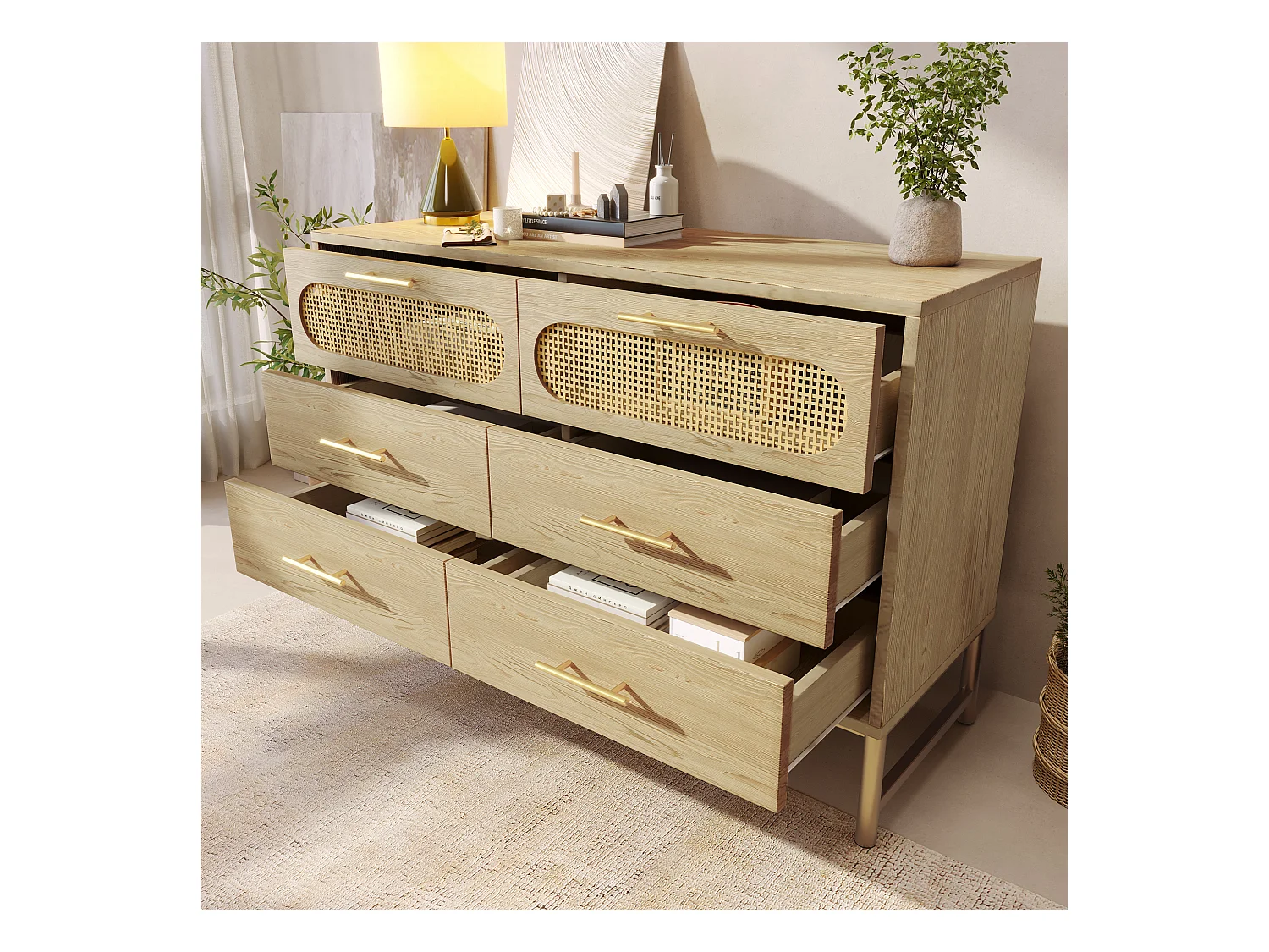 Commode 6 tiroirs - panneaux de particules - Naturel