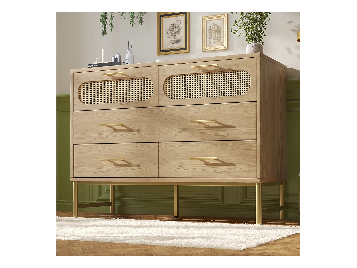 Commode 6 tiroirs - panneaux de particules - Naturel