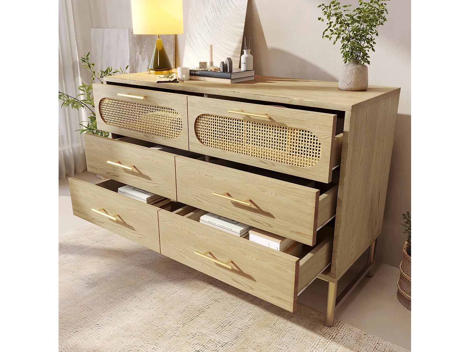 Ladekast met 6 lades - spaanplaat - Naturel