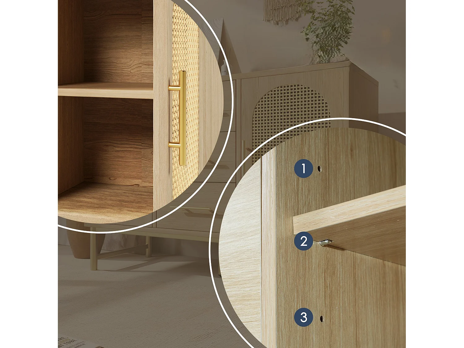 Ladekast met 2 deuren en 3 lades - spaanplaat - Naturel