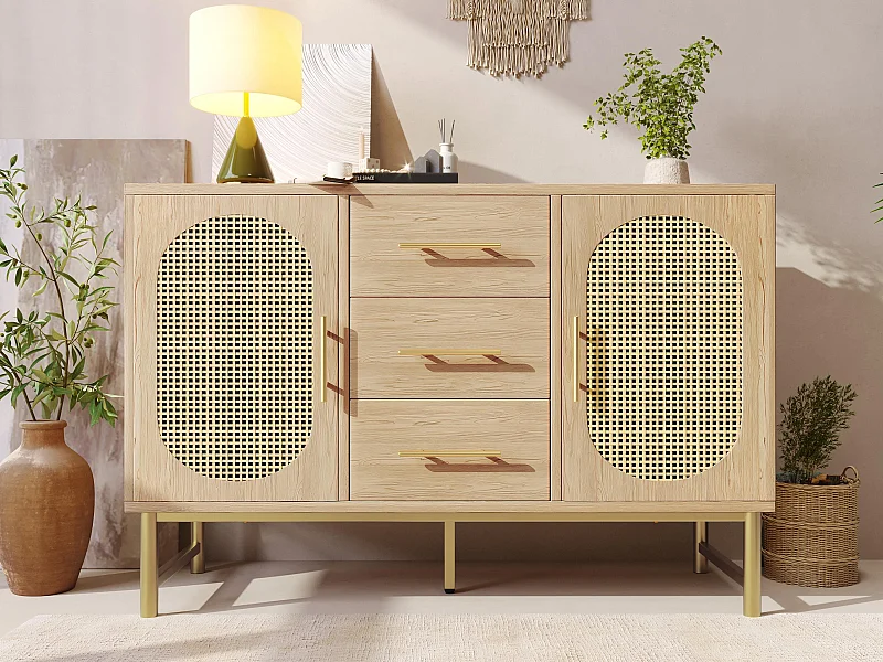 Kommode mit 2 Türen und 3 Schubladen – Spanplatte – Natur