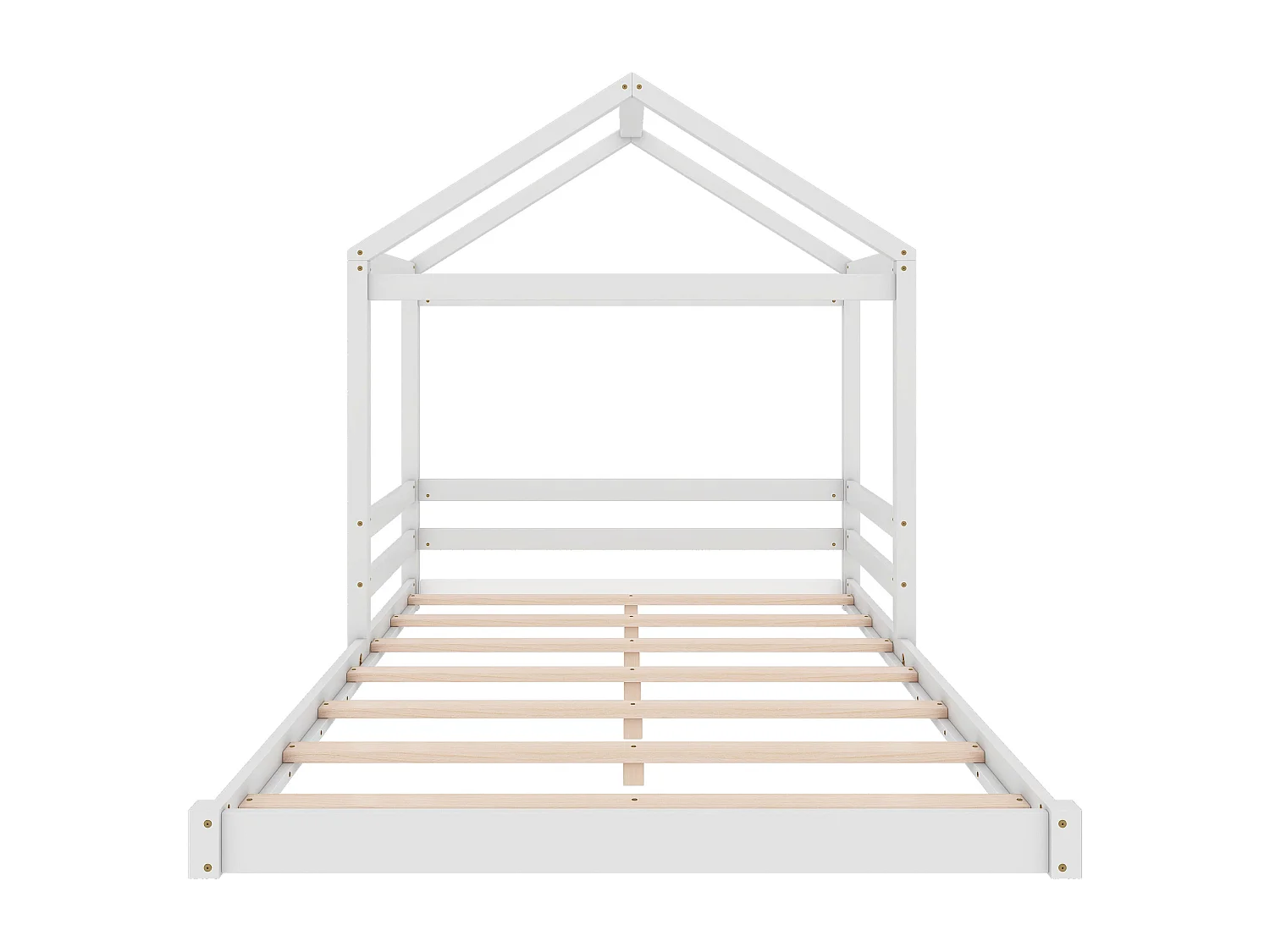 Lit cabane 140x200cm en bois massif - avec sommier à lattes - Blanc (matelas non inclus)