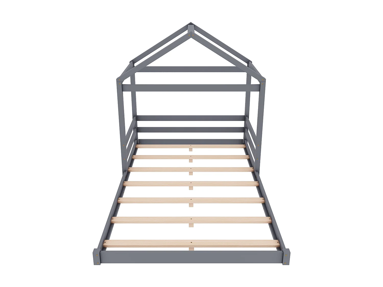 Lit cabane 140x200cm en bois massif - avec sommier à lattes - Gris (matelas non inclus)