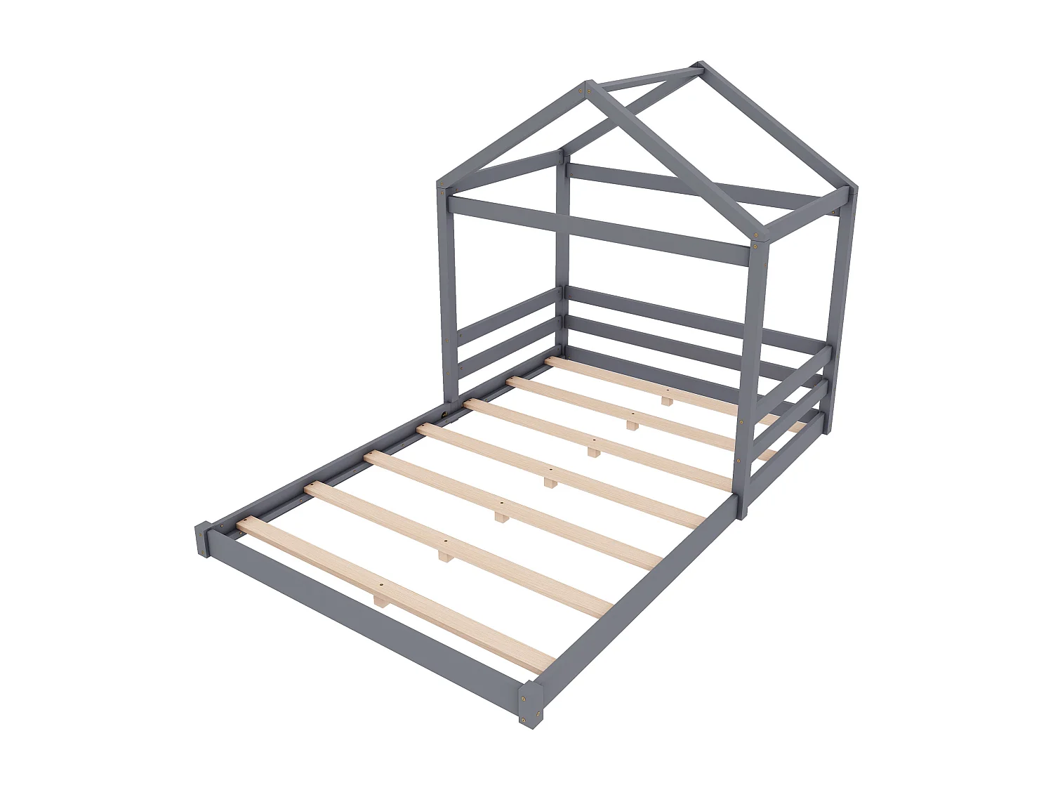 Lit cabane 140x200cm en bois massif - avec sommier à lattes - Gris (matelas non inclus)