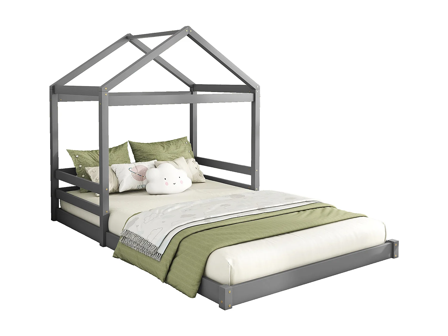 Hochbett 140x200cm aus Massivholz – mit Lattenrost – Grau (Matratze nicht im Lieferumfang enthalten)