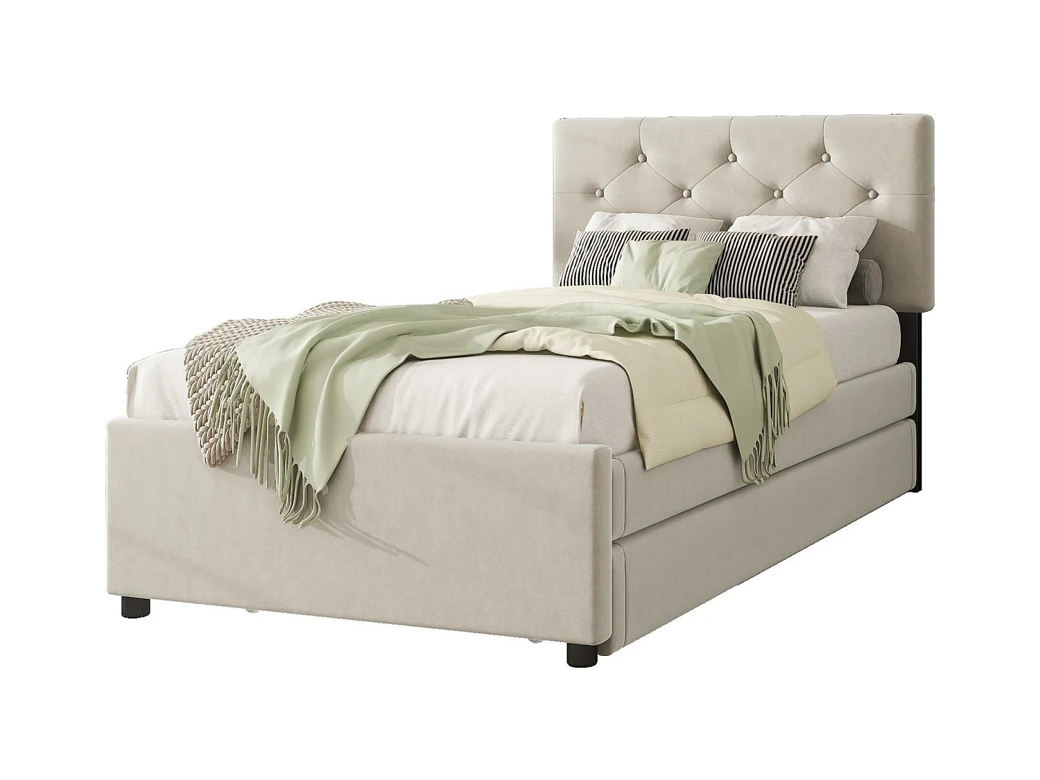 Cama individual de terciopelo con cama nido 90x200cm - Beige