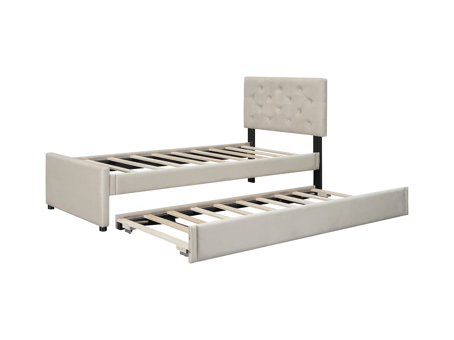 Cama individual de terciopelo con cama nido 90x200cm - Beige